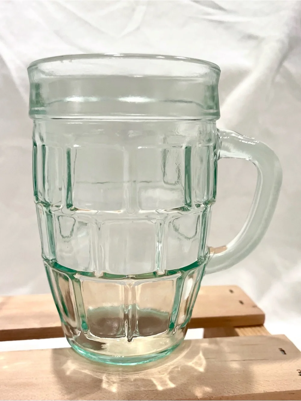 ☀️2/$20 Anchor Hocking Small Barrel Green-Tinted Vintage Glass Beer Mugs Set